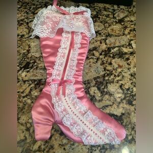 Vintage Handmade Pink Satin Christmas Stocking